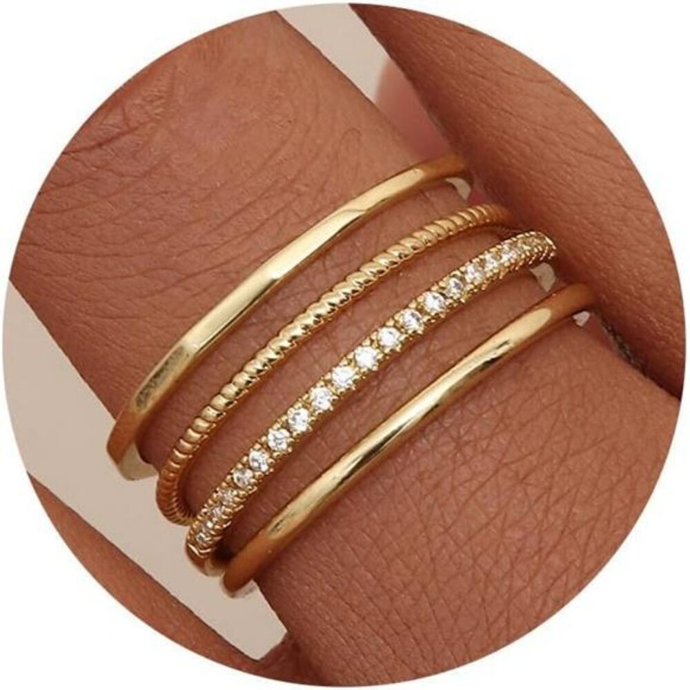 Gold Stackable Rings Set Thin Dainty Non Tarnish CZ Band Rings Women Size 5 10